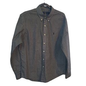 Ralph Lauren Mens L Gingham Plaid Oxford Button Down Pony Black Preppy Shirt